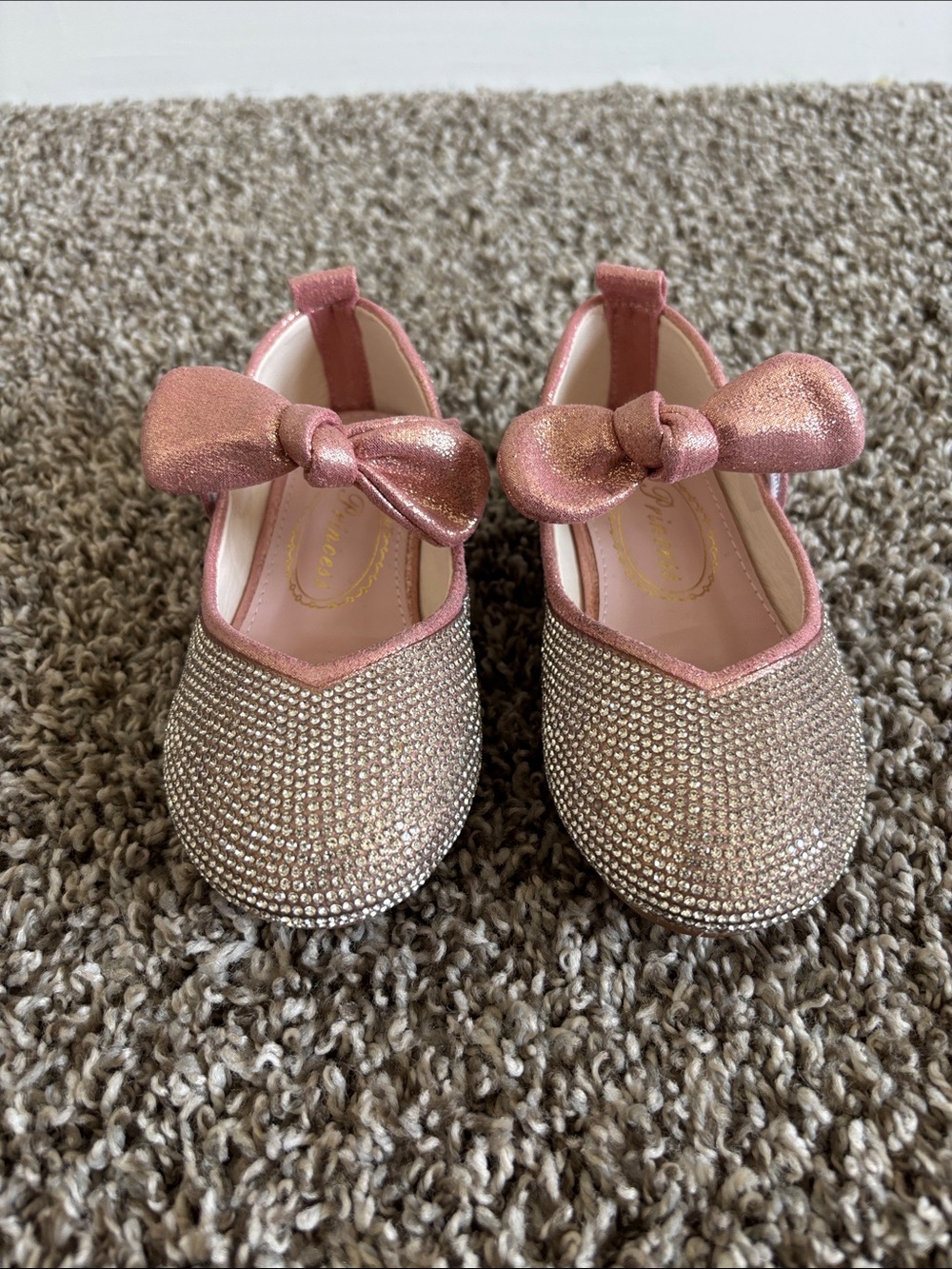 Amazon Girls' Pink Glitter Bow Rhinestone Dress Flats - Picture 2 of 7